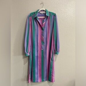 Vintage Schrader Sport Blue Green Purple Striped Long Sleeve Belt Women's  Sz 16